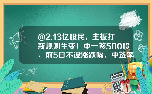 @2.13亿股民，主板打新规则生变！中一签500股，前5日不设涨跌幅，中签率将提高？-新股最多中多少股
