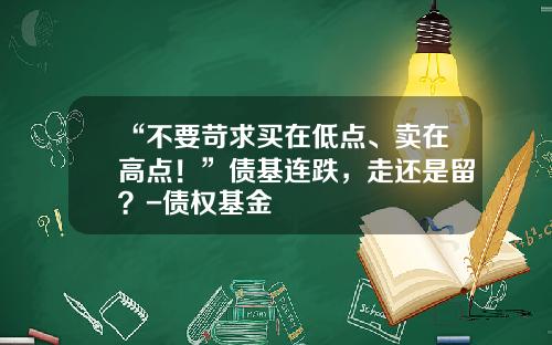 “不要苛求买在低点、卖在高点！”债基连跌，走还是留？-债权基金