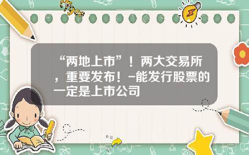 “两地上市”！两大交易所，重要发布！-能发行股票的一定是上市公司