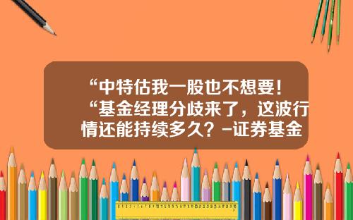 “中特估我一股也不想要！“基金经理分歧来了，这波行情还能持续多久？-证券基金行情