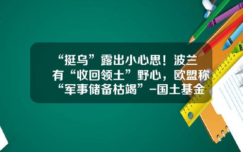 “挺乌”露出小心思！波兰有“收回领土”野心，欧盟称“军事储备枯竭”-国土基金