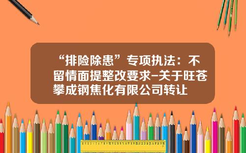 “排险除患”专项执法：不留情面提整改要求-关于旺苍攀成钢焦化有限公司转让