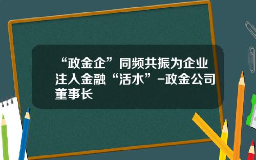 “政金企”同频共振为企业注入金融“活水”-政金公司董事长