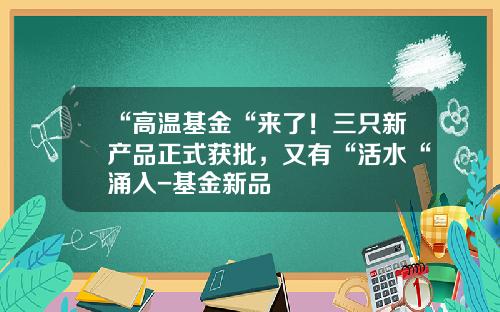 “高温基金“来了！三只新产品正式获批，又有“活水“涌入-基金新品