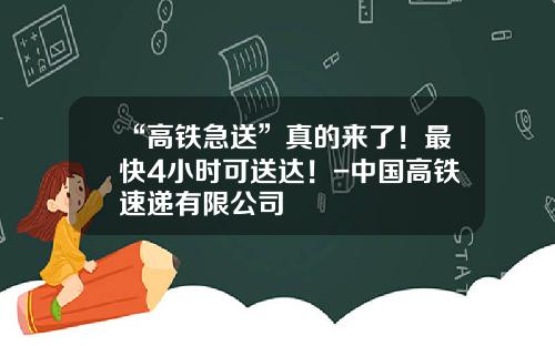 “高铁急送”真的来了！最快4小时可送达！-中国高铁速递有限公司