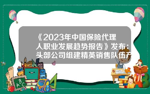 《2023年中国保险代理人职业发展趋势报告》发布：头部公司组建精英销售队伍产能持续提升-美国有多少保险代理人