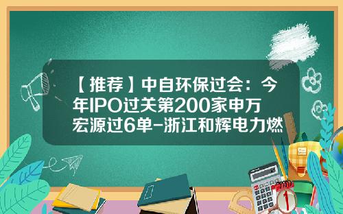 【推荐】中自环保过会：今年IPO过关第200家申万宏源过6单-浙江和辉电力燃料有限公司