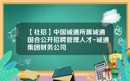 【社招】中国诚通所属诚通国合公开招聘管理人才-诚通集团财务公司