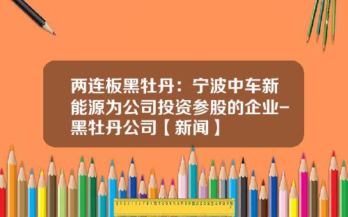 两连板黑牡丹：宁波中车新能源为公司投资参股的企业-黑牡丹公司【新闻】