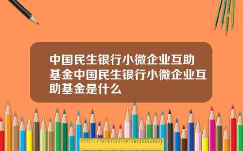 中国民生银行小微企业互助基金中国民生银行小微企业互助基金是什么
