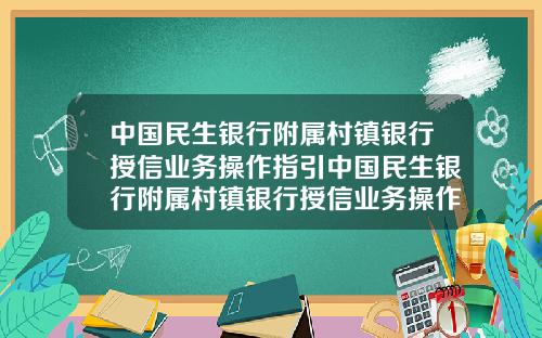 中国民生银行附属村镇银行授信业务操作指引中国民生银行附属村镇银行授信业务操作指引最新