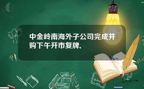 中金岭南海外子公司完成并购下午开市复牌.