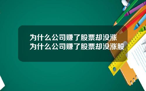 为什么公司赚了股票却没涨为什么公司赚了股票却没涨股