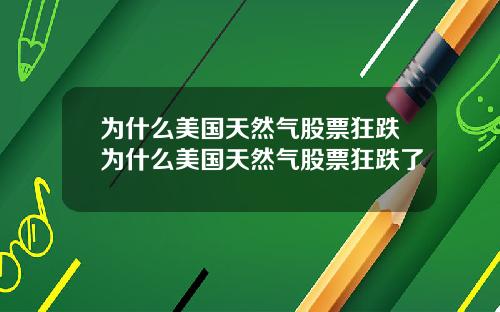 为什么美国天然气股票狂跌为什么美国天然气股票狂跌了