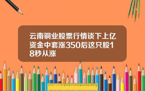 云南铜业股票行情谈下上亿资金中套涨350后这只股18秒从涨
