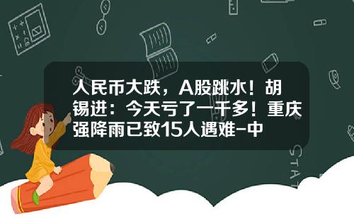 人民币大跌,A股跳水!胡锡进:今天亏了一千多!重庆强降雨已致15人遇难-中囯人保股票最新资讯