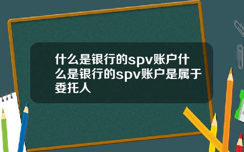 什么是银行的spv账户什么是银行的spv账户是属于委托人