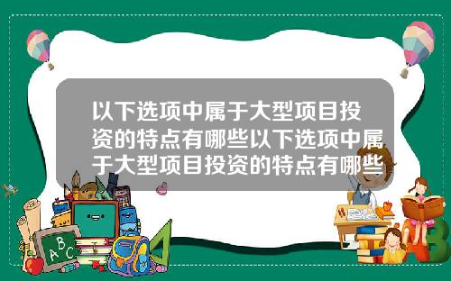 以下选项中属于大型项目投资的特点有哪些以下选项中属于大型项目投资的特点有哪些方面
