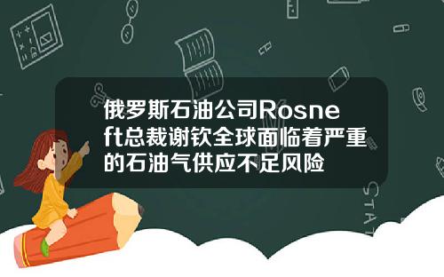 俄罗斯石油公司Rosneft总裁谢钦全球面临着严重的石油气供应不足风险