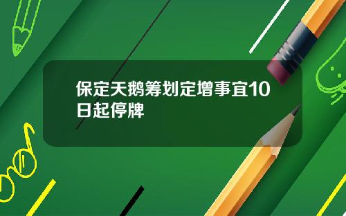 保定天鹅筹划定增事宜10日起停牌