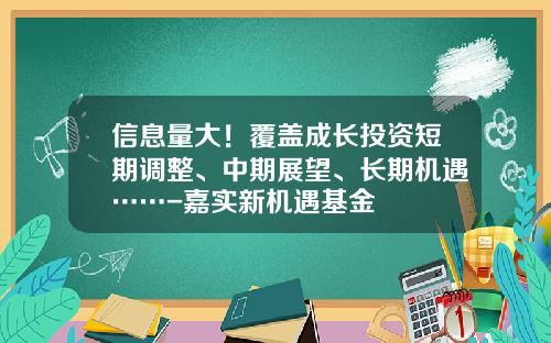 信息量大!覆盖成长投资短期调整、中期展望、长期机遇……-嘉实新机遇基金