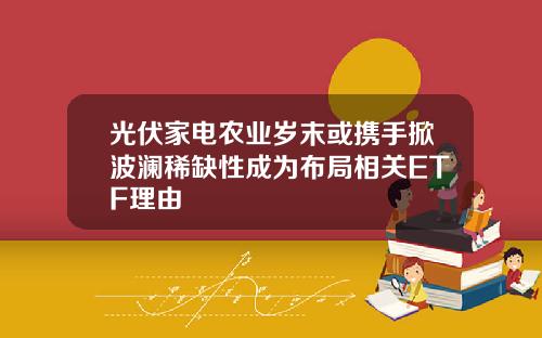 光伏家电农业岁末或携手掀波澜稀缺性成为布局相关ETF理由