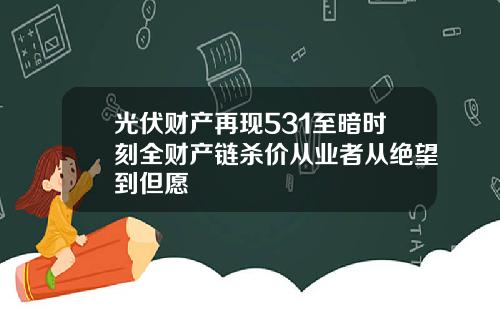 光伏财产再现531至暗时刻全财产链杀价从业者从绝望到但愿