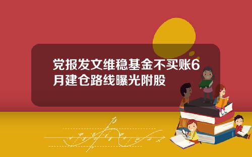 党报发文维稳基金不买账6月建仓路线曝光附股