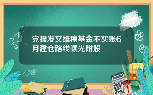 党报发文维稳基金不买账6月建仓路线曝光附股