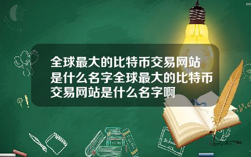 全球最大的比特币交易网站是什么名字全球最大的比特币交易网站是什么名字啊
