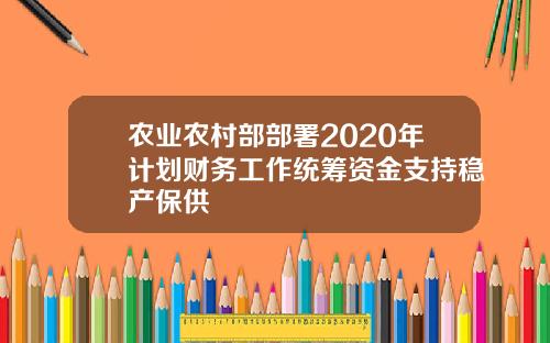 农业农村部部署2020年计划财务工作统筹资金支持稳产保供
