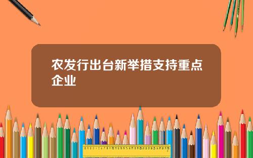 农发行出台新举措支持重点企业