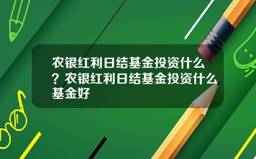 农银红利日结基金投资什么?农银红利日结基金投资什么基金好