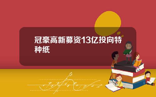 冠豪高新募资13亿投向特种纸