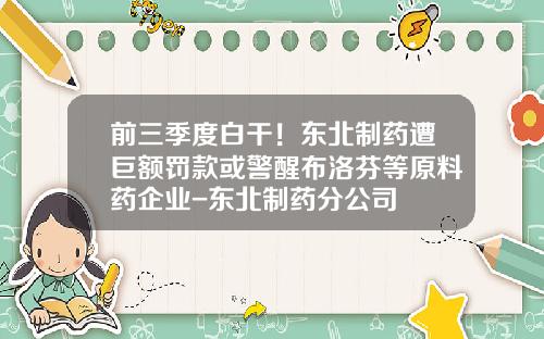 前三季度白干！东北制药遭巨额罚款或警醒布洛芬等原料药企业-东北制药分公司