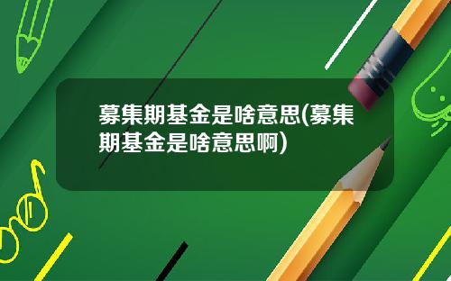 募集期基金是啥意思(募集期基金是啥意思啊)