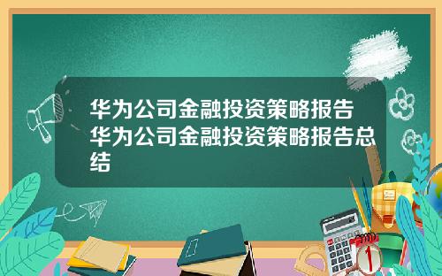 华为公司金融投资策略报告华为公司金融投资策略报告总结