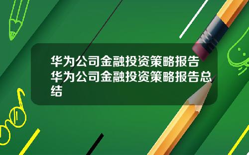 华为公司金融投资策略报告华为公司金融投资策略报告总结