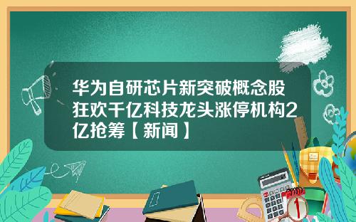 华为自研芯片新突破概念股狂欢千亿科技龙头涨停机构2亿抢筹【新闻】