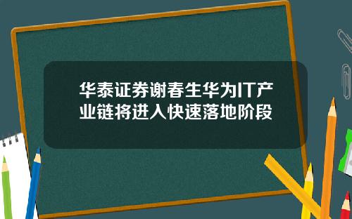 华泰证券谢春生华为IT产业链将进入快速落地阶段