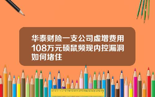 华泰财险一支公司虚增费用108万元硕鼠频现内控漏洞如何堵住