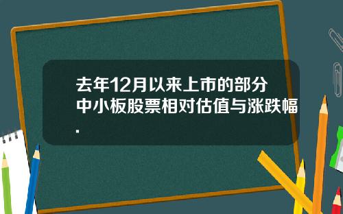去年12月以来上市的部分中小板股票相对估值与涨跌幅.