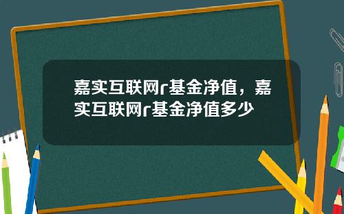 嘉实互联网r基金净值，嘉实互联网r基金净值多少