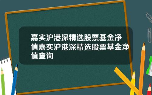 嘉实沪港深精选股票基金净值嘉实沪港深精选股票基金净值查询