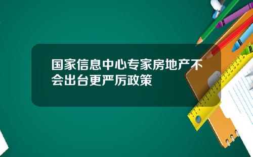 国家信息中心专家房地产不会出台更严厉政策