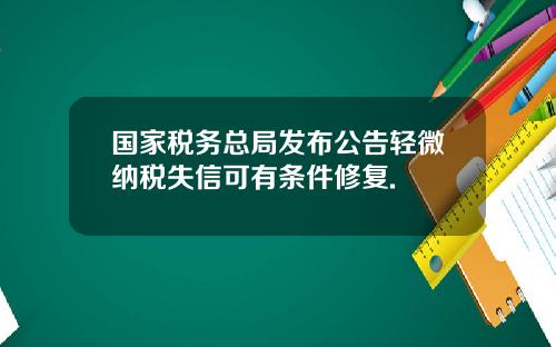 国家税务总局发布公告轻微纳税失信可有条件修复.