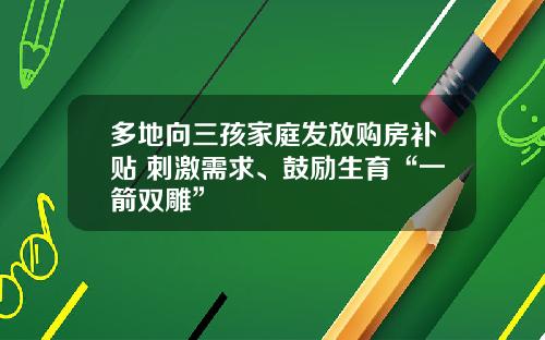 多地向三孩家庭发放购房补贴 刺激需求、鼓励生育“一箭双雕”