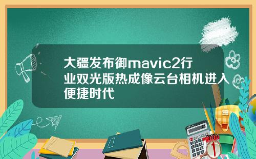 大疆发布御mavic2行业双光版热成像云台相机进入便捷时代