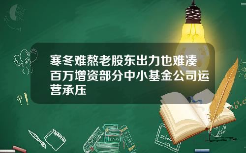 寒冬难熬老股东出力也难凑百万增资部分中小基金公司运营承压