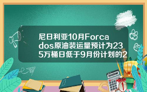 尼日利亚10月Forcados原油装运量预计为235万桶日低于9月份计划的243万桶日